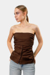 Коричневий топ з драпіруванням та ґудзиками