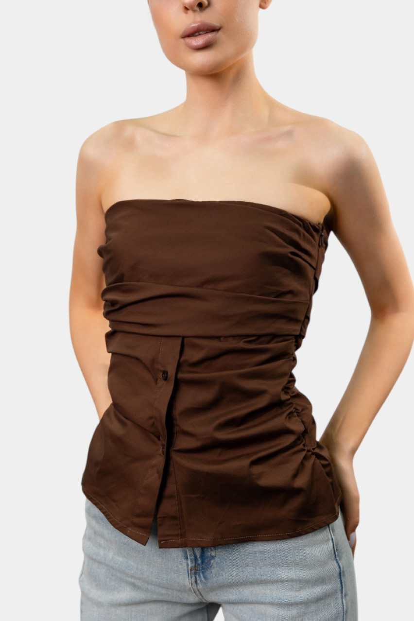 Коричневий топ з драпіруванням та ґудзиками LD2995 LUMINA