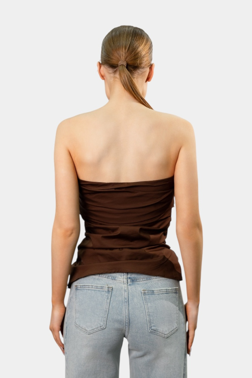Коричневий топ з драпіруванням та ґудзиками LD2995 LUMINA