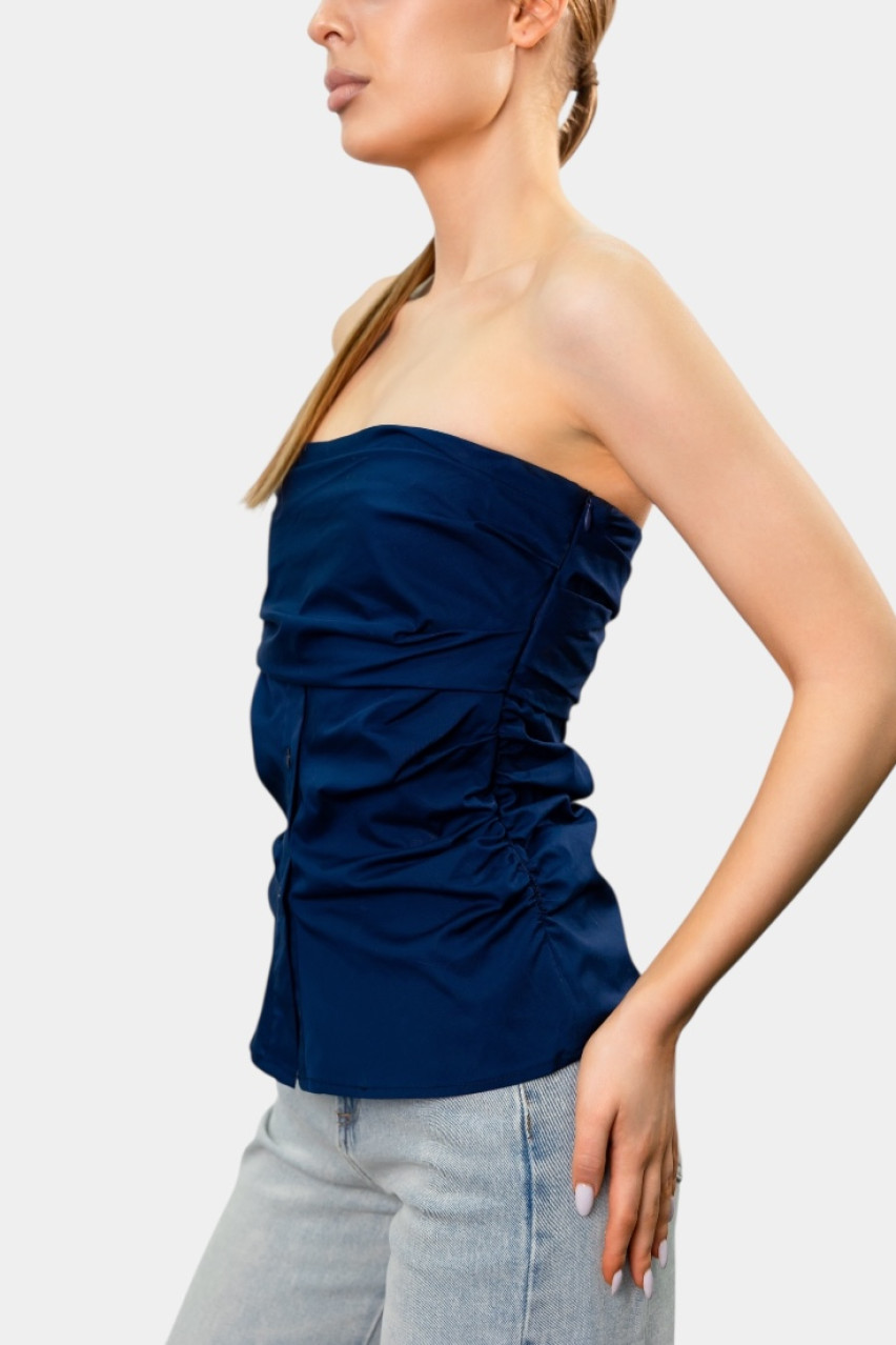 Темно-синій топ з драпіруванням та ґудзиками LD2995 LUMINA