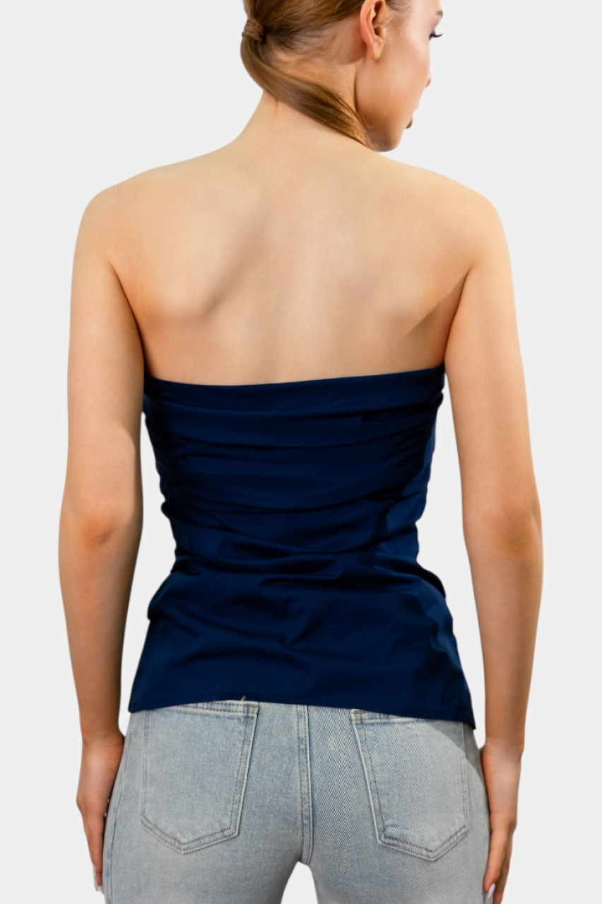 Темно-синій топ з драпіруванням та ґудзиками LD2995 LUMINA