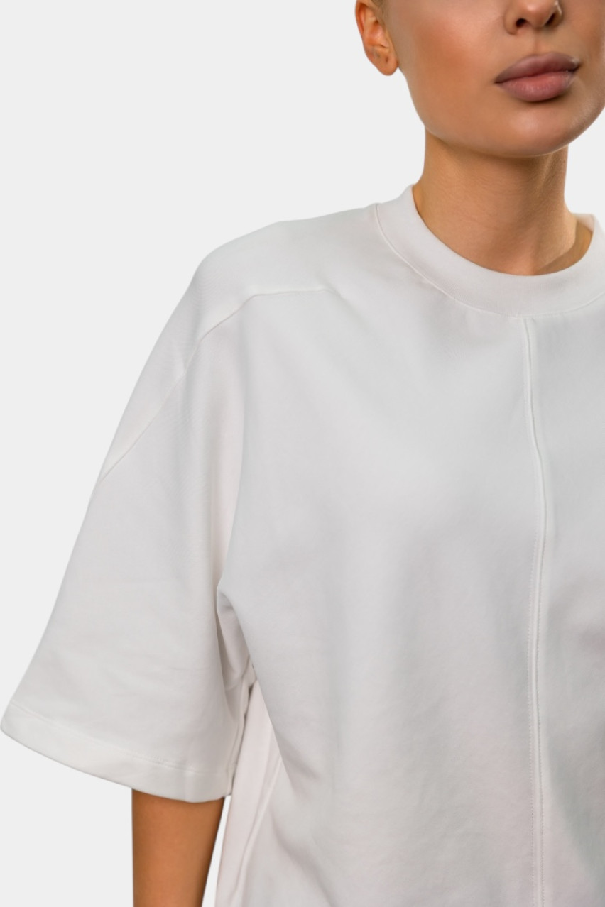 Белая оверсайз футболка с декоративным швом LC240539 LUMINA