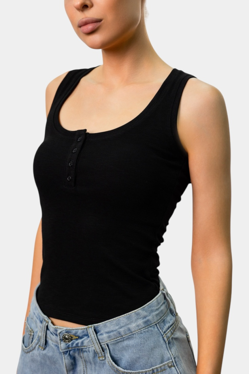 Чорна майка з ґудзиками LC240454 LUMINA