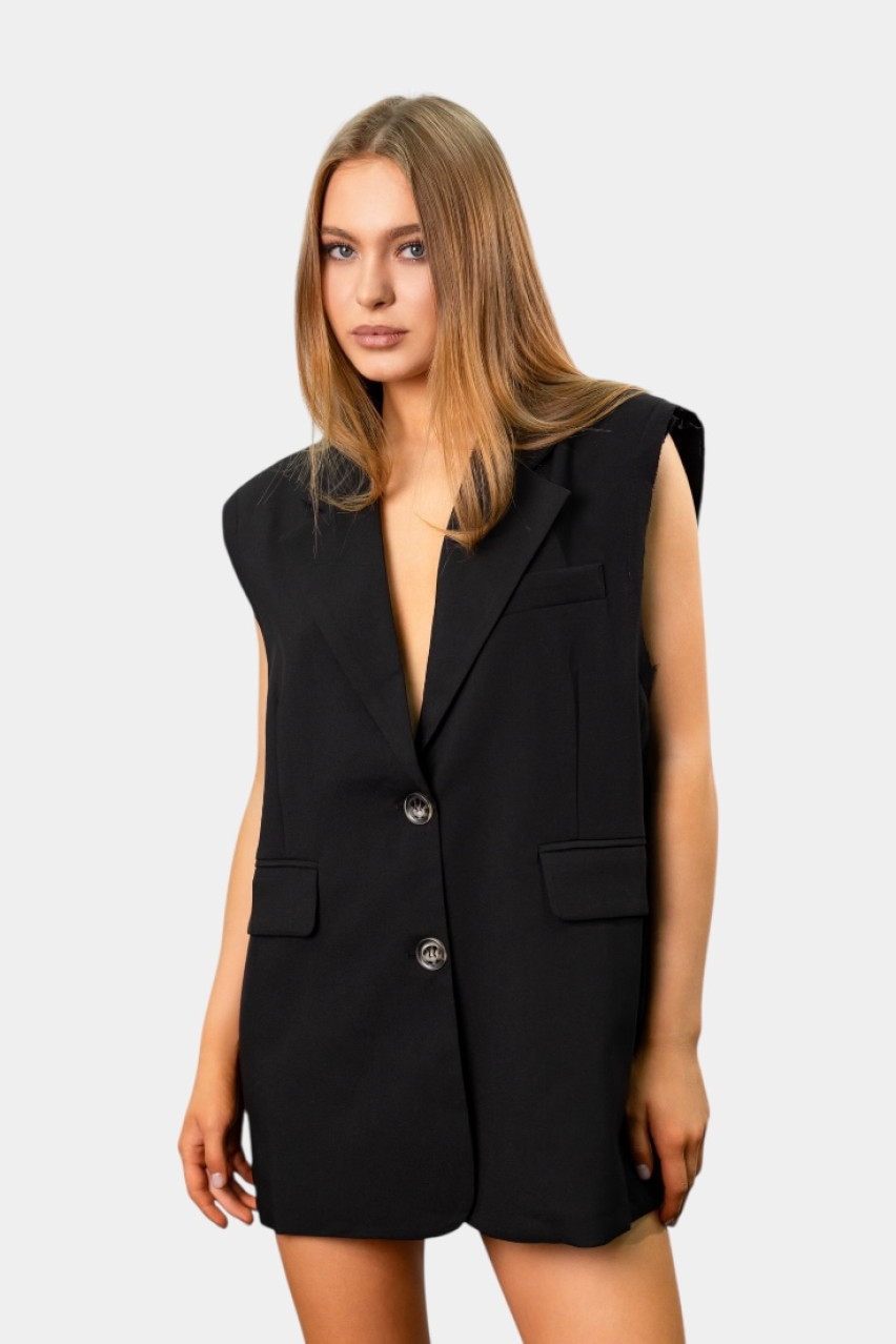 Черный удлиненный жилет с необработанными рукавами 5288 MYSTAR