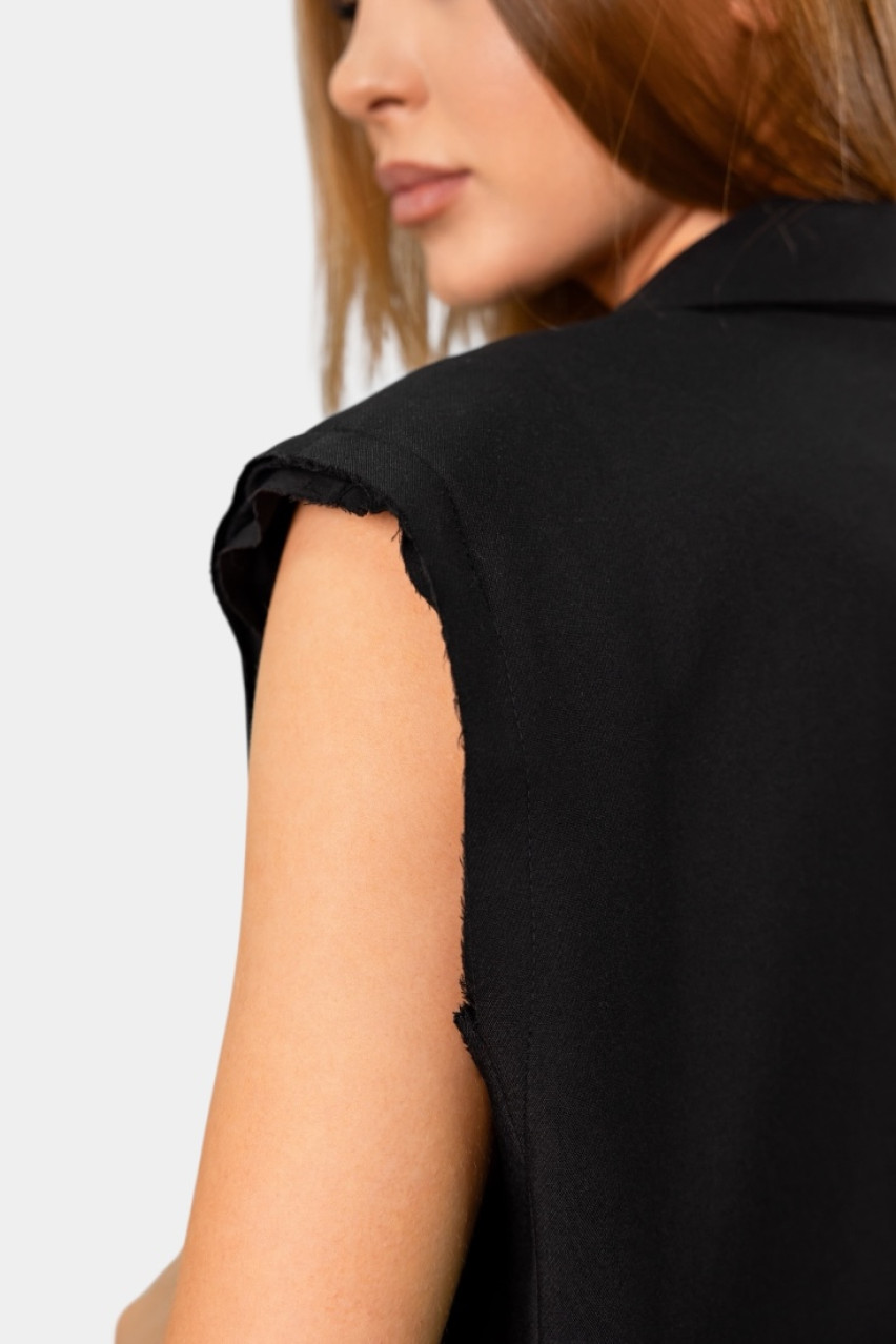 Черный удлиненный жилет с необработанными рукавами 5288 MYSTAR