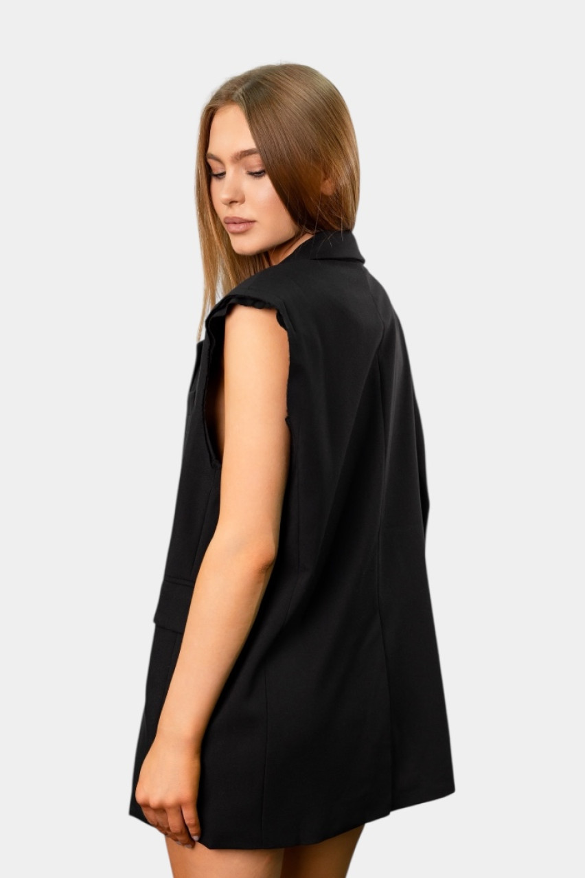 Черный удлиненный жилет с необработанными рукавами 5288 MYSTAR