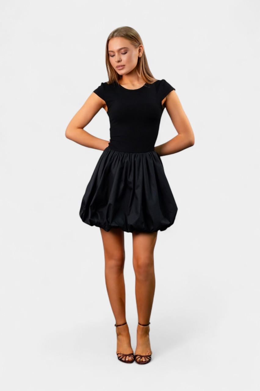 Черное платье с объемным низом 15213 Manosque
