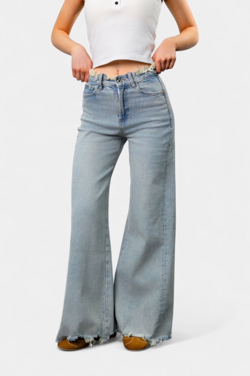 Голубые джинсы с необработанным поясом mbbK319 Miss BonBon