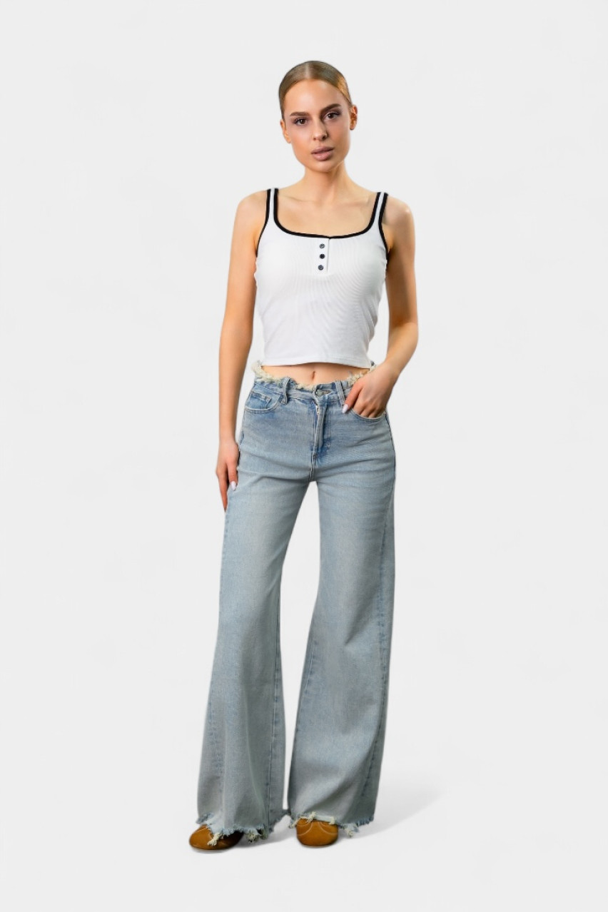 Голубые джинсы с необработанным поясом mbbK319 Miss BonBon