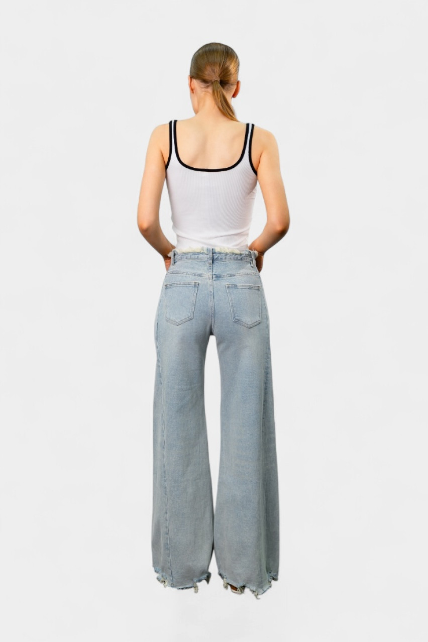 Голубые джинсы с необработанным поясом mbbK319 Miss BonBon