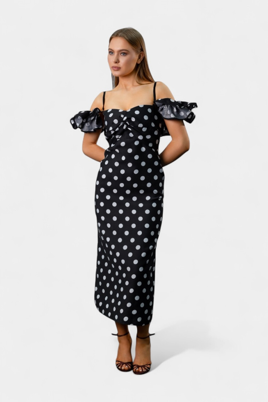 Чорно-біла сукня з гороховим принтом W36593 AZAKA