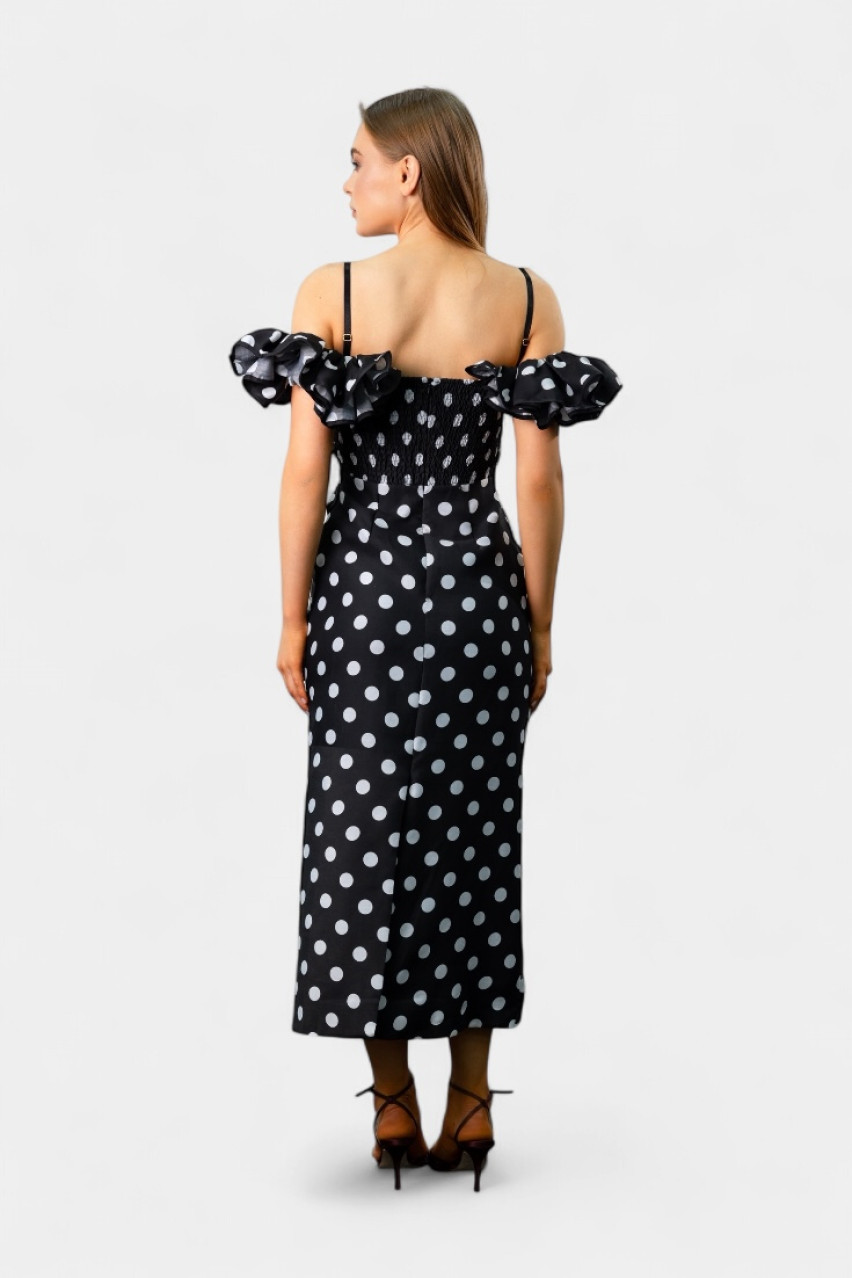 Чорно-біла сукня з гороховим принтом W36593 AZAKA