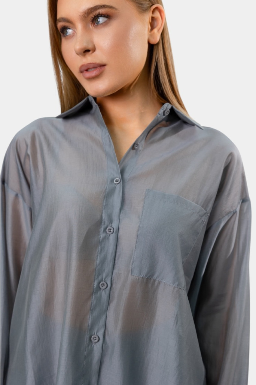 Сірий шовковий костюм з сорочкою та шортами EC553 MOCHY