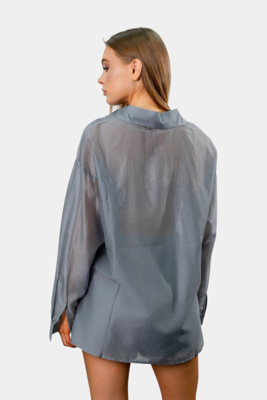 Сірий шовковий костюм з сорочкою та шортами EC553 MOCHY