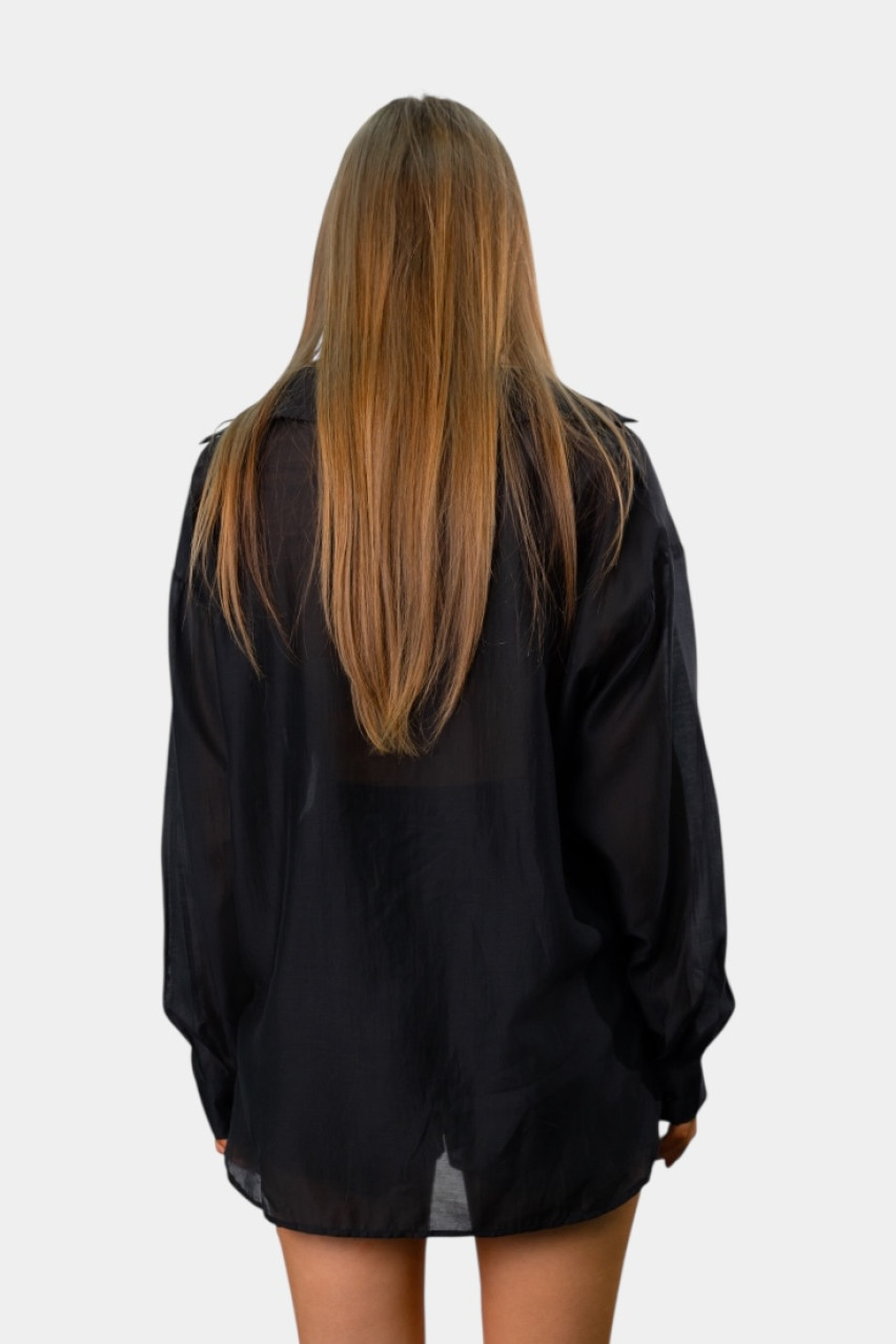 Чорний шовковий костюм з сорочкою та шортами EC553 MOCHY