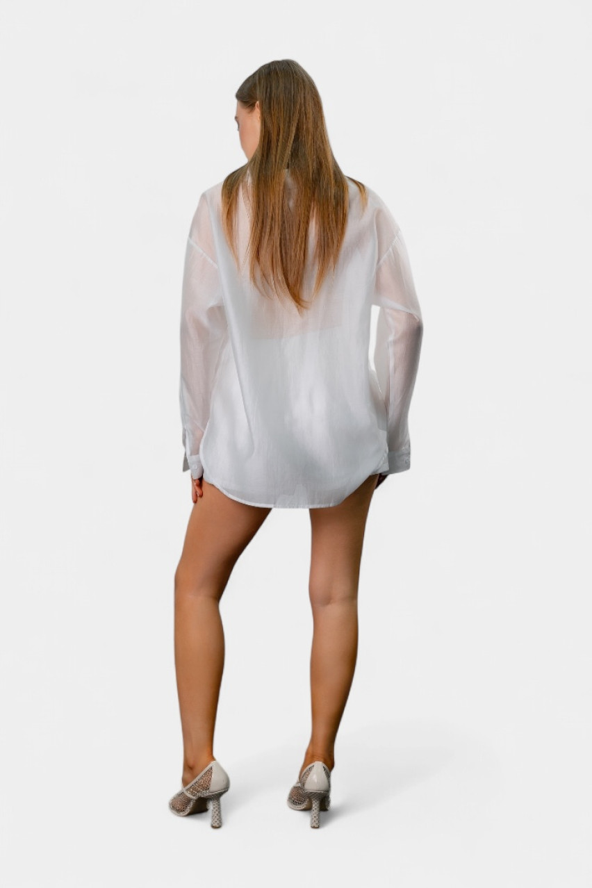 Белый шелковый костюм с рубашкой и шортами EC553 MOCHY