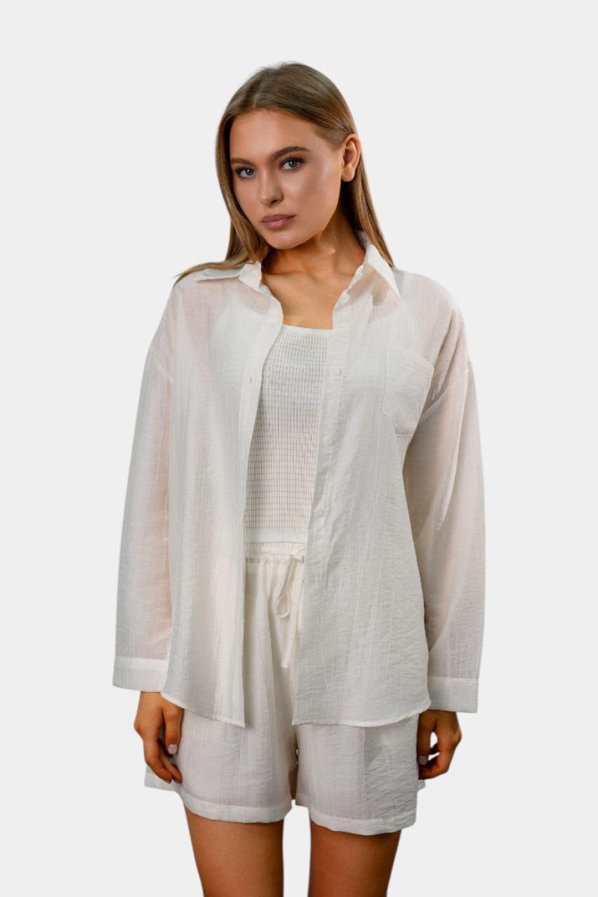 Молочный костюм-тройка с майкой, рубашкой и шортами 50091 Manosque