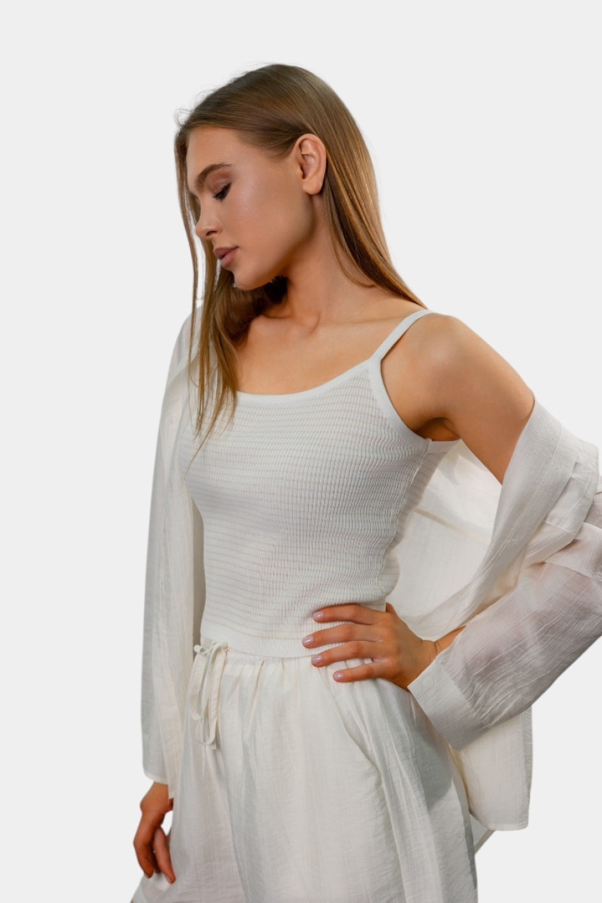 Молочный костюм-тройка с майкой, рубашкой и шортами 50091 Manosque