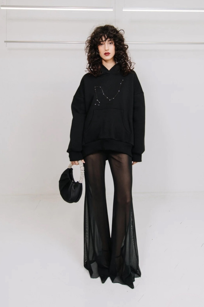 Черные брюки из сетчатой ​​ткани CO1431 SAYYA