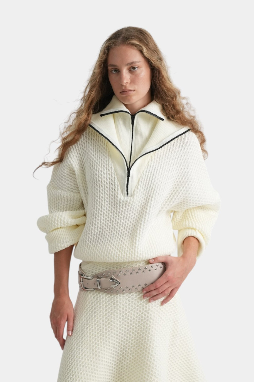 Молочний светр з подвійним коміром SMR24-09 milk(008) T.MOSCA