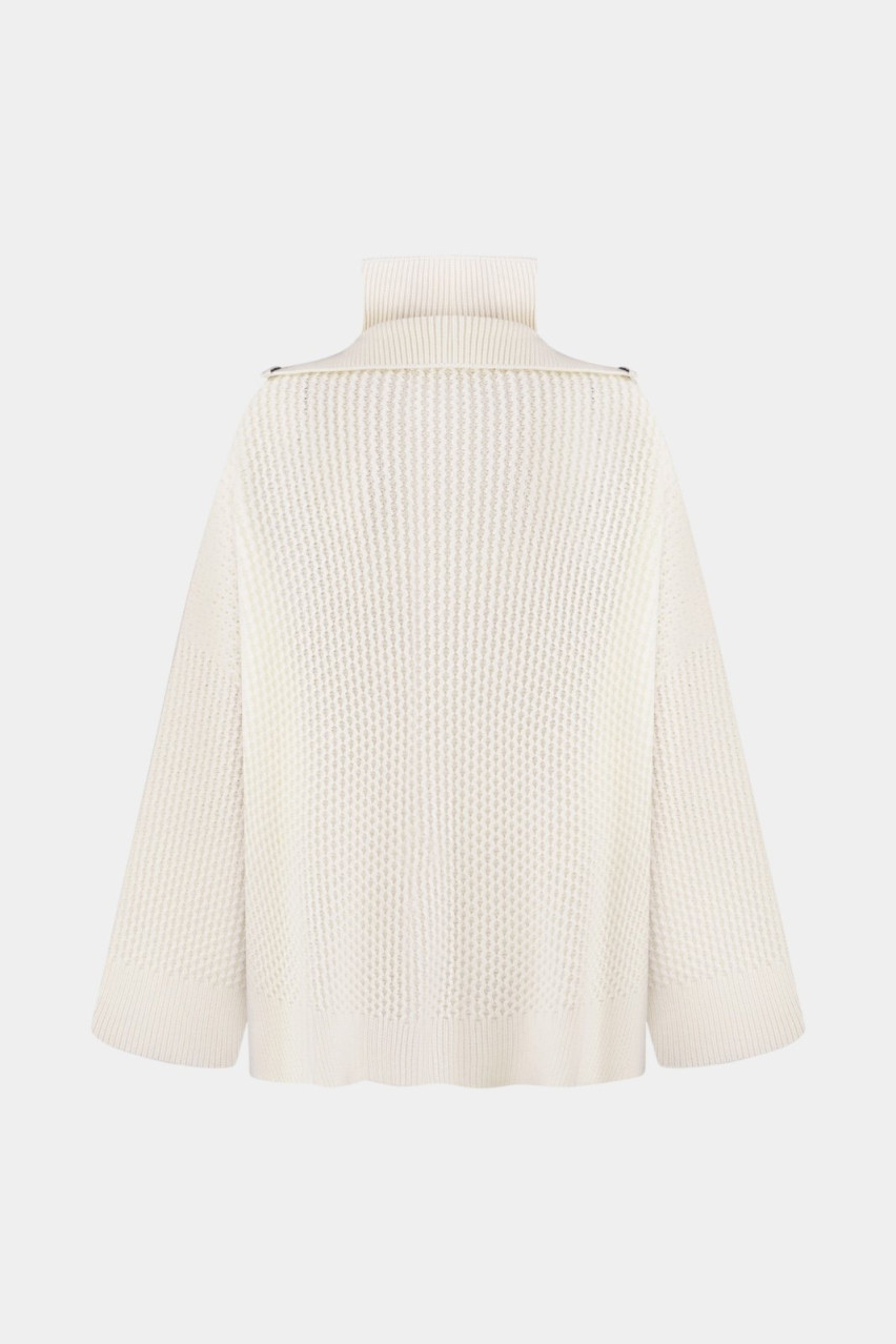 Молочный удлиненный свитер с двойным воротником SMR24-08 milk(008) T.MOSCA