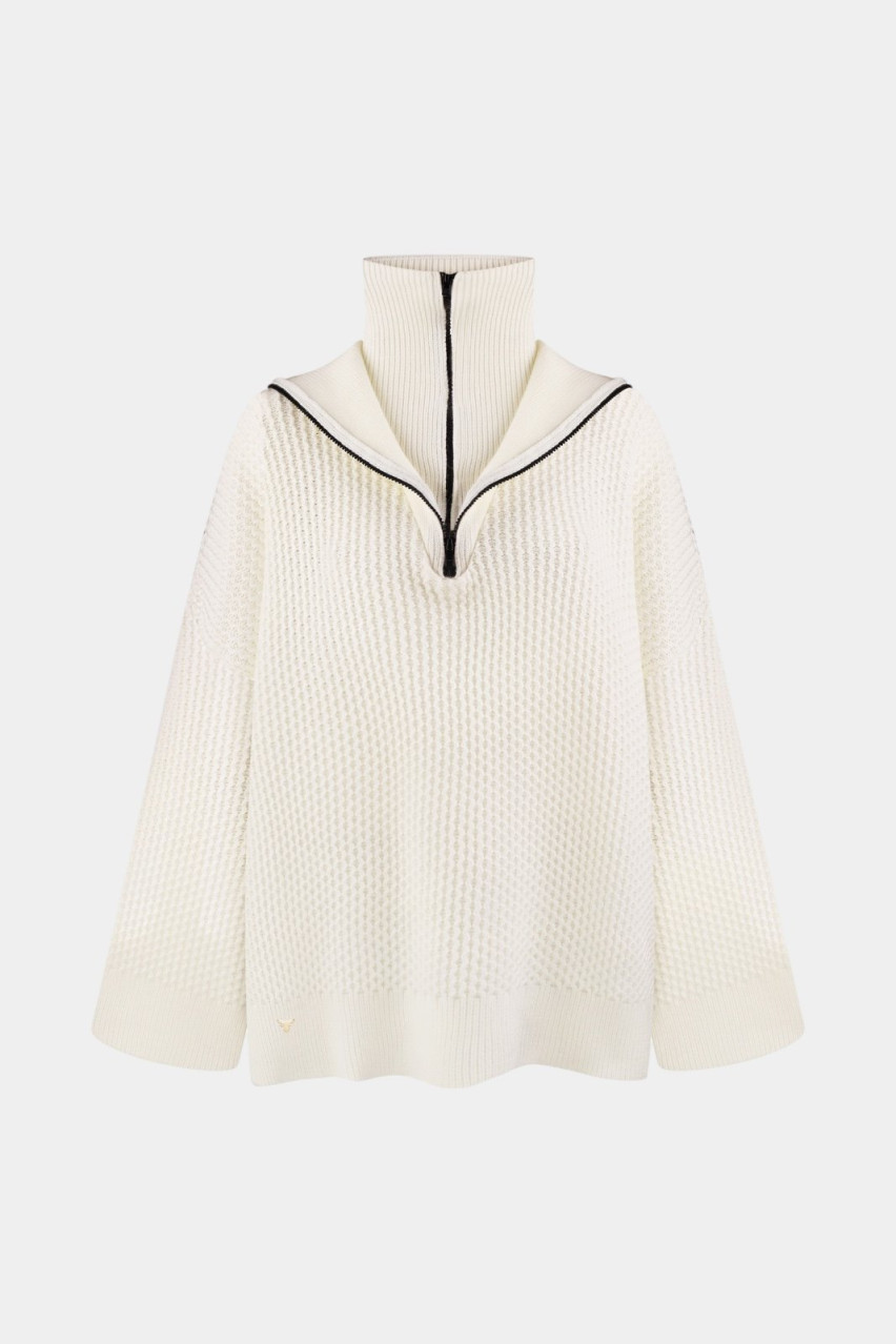 Молочный удлиненный свитер с двойным воротником SMR24-08 milk(008) T.MOSCA