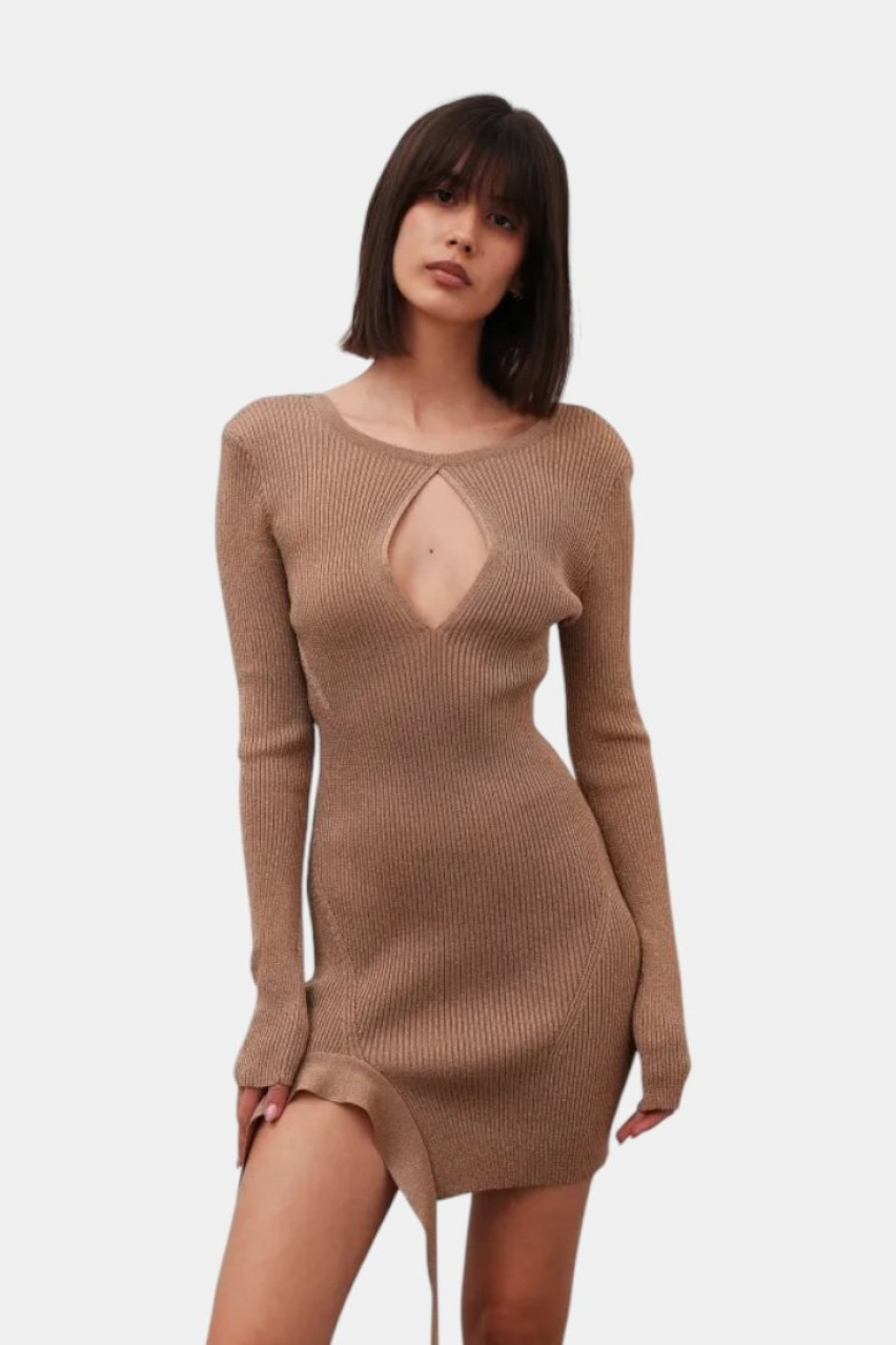 Бежевое платье с лентой PGL24-11 bej(9X2) T.MOSCA