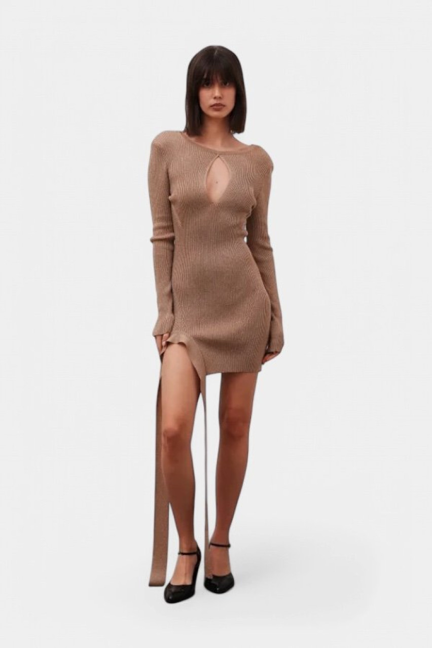 Бежевое платье с лентой PGL24-11 bej(9X2) T.MOSCA