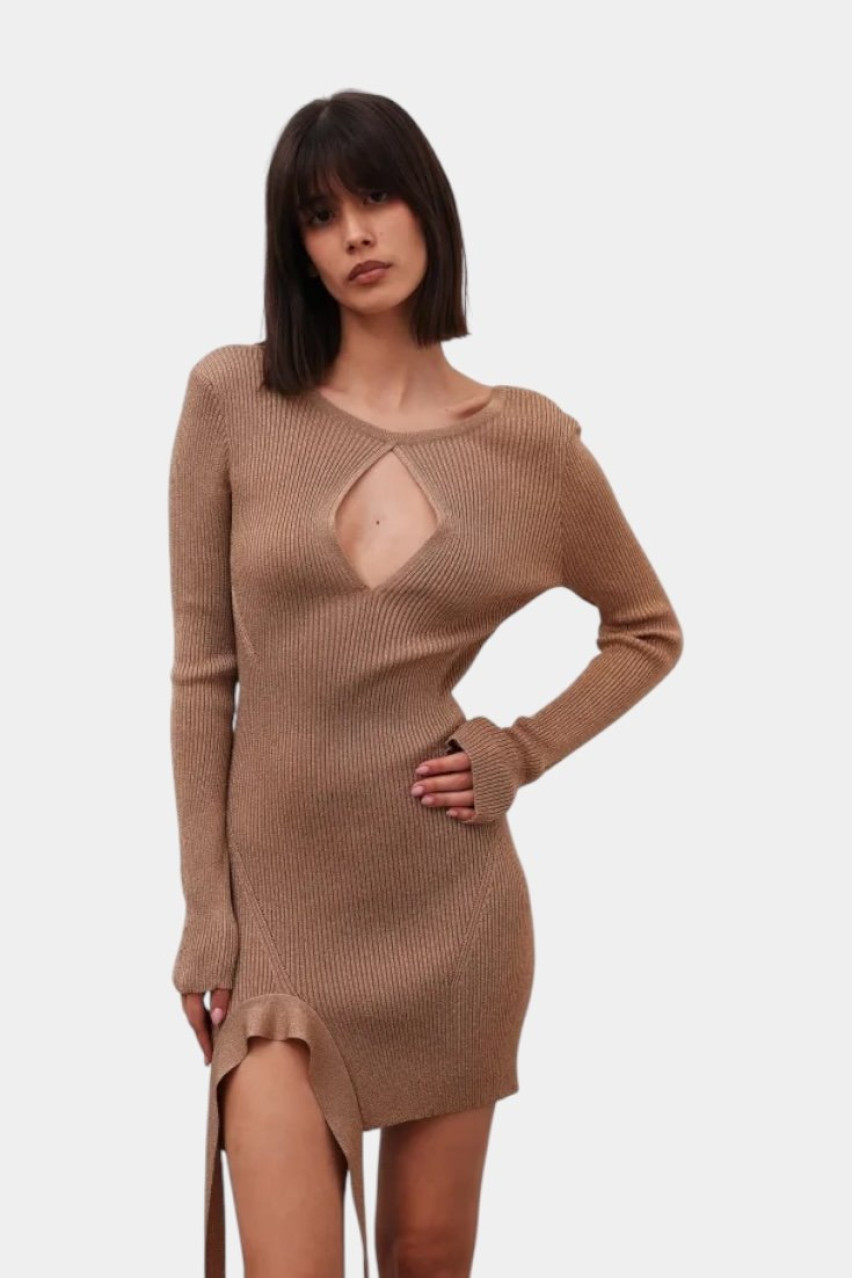 Бежевое платье с лентой PGL24-11 bej(9X2) T.MOSCA