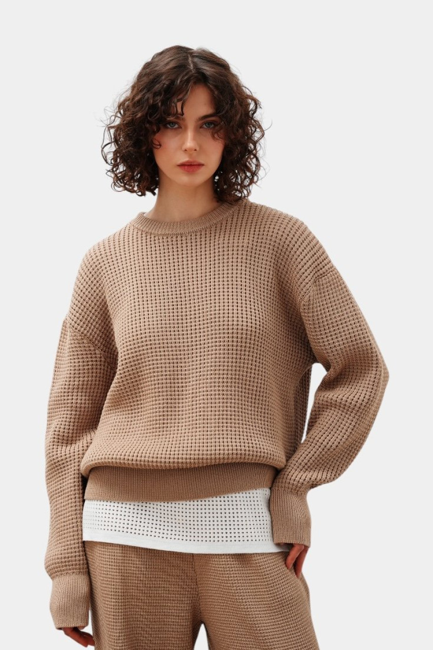 Бежевий светр з сітчастою текстурою SH25-03 beige(389) T.MOSCA