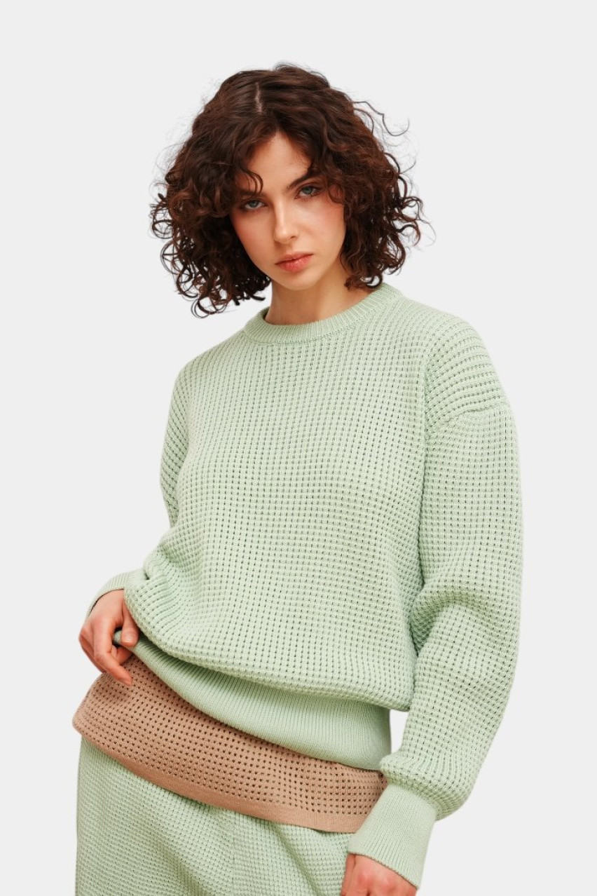 Мʼятний светр з сітчастою текстурою SH25-03 mint(221) T.MOSCA