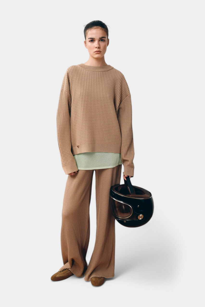 Бежевый свитер с вафельной текстурой SH25-02 beige(389) T.MOSCA