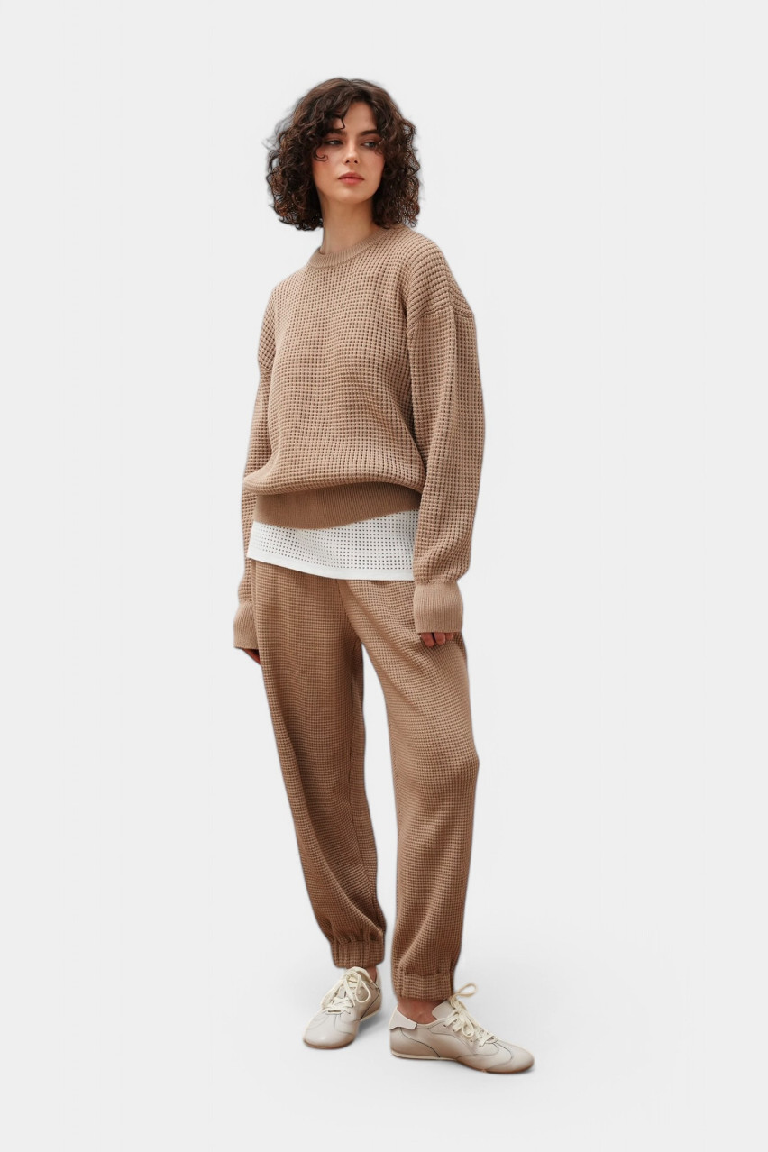 Бежевые брюки с сетчатой ​​текстурой BH25-02 beige(389) T.MOSCA