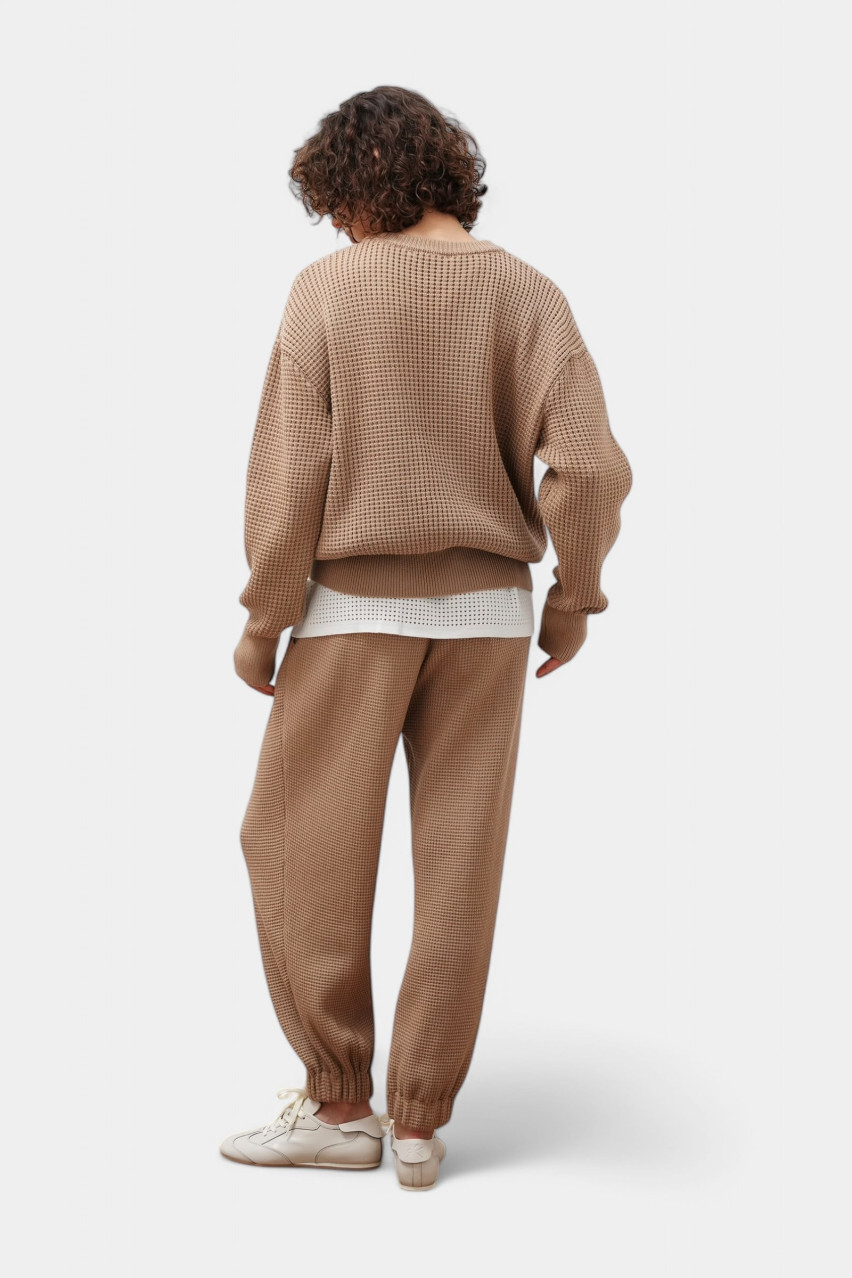 Бежевые брюки с сетчатой ​​текстурой BH25-02 beige(389) T.MOSCA