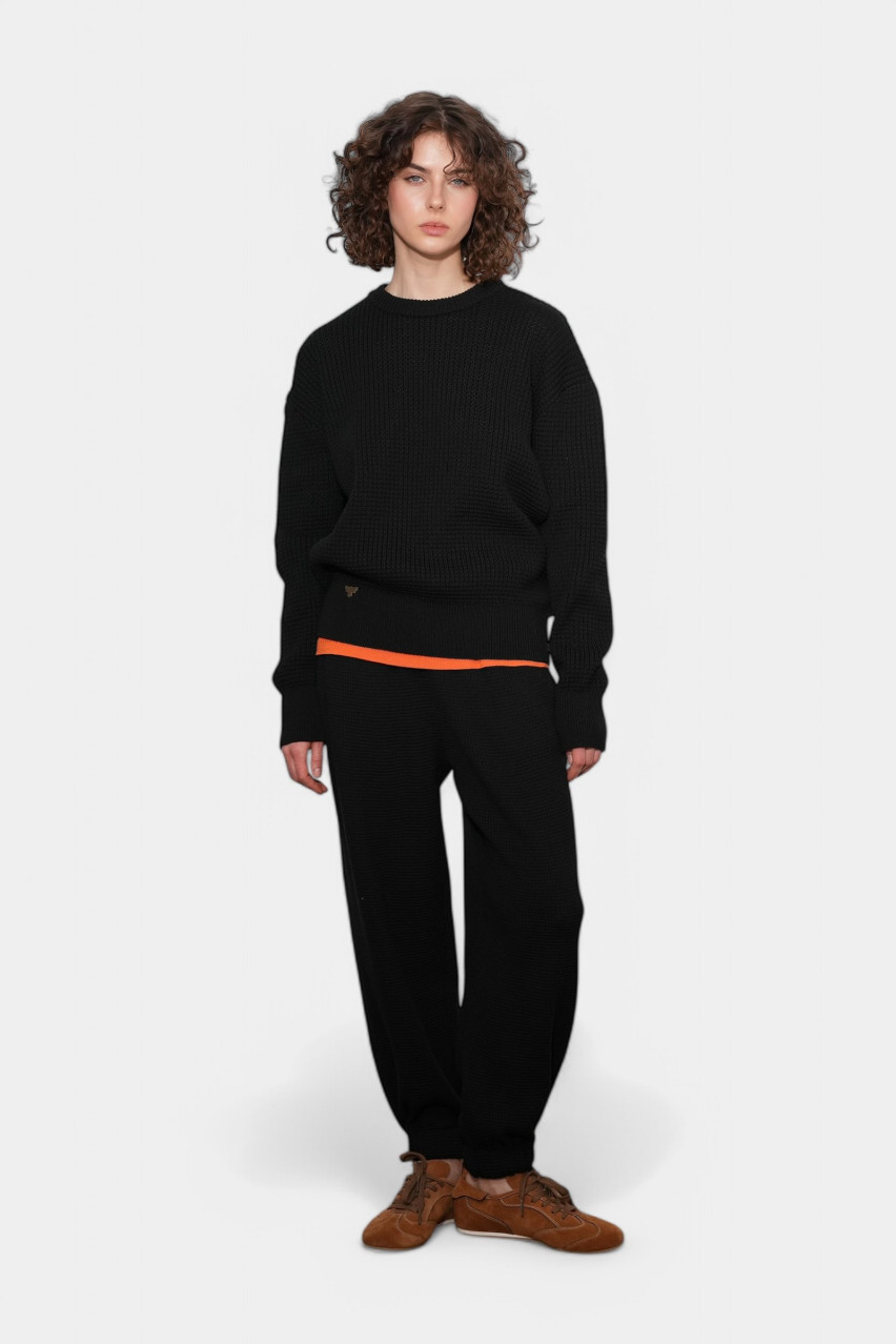 Чорні брюки з сітчастою текстурою BH25-02 black(415) T.MOSCA