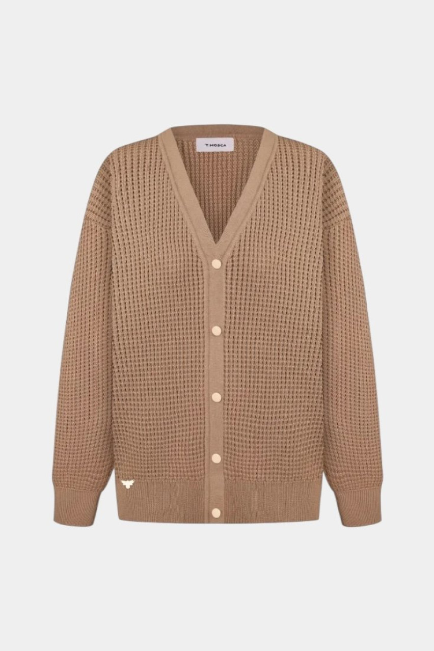 Бежевый кардиган с сетчатой ​​текстурой KH25-01 beige(389) T.MOSCA