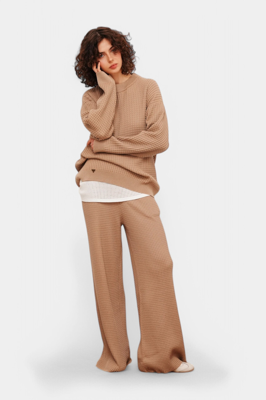 Бежевые брюки с вафельной текстурой BH25-01 beige(389) T.MOSCA