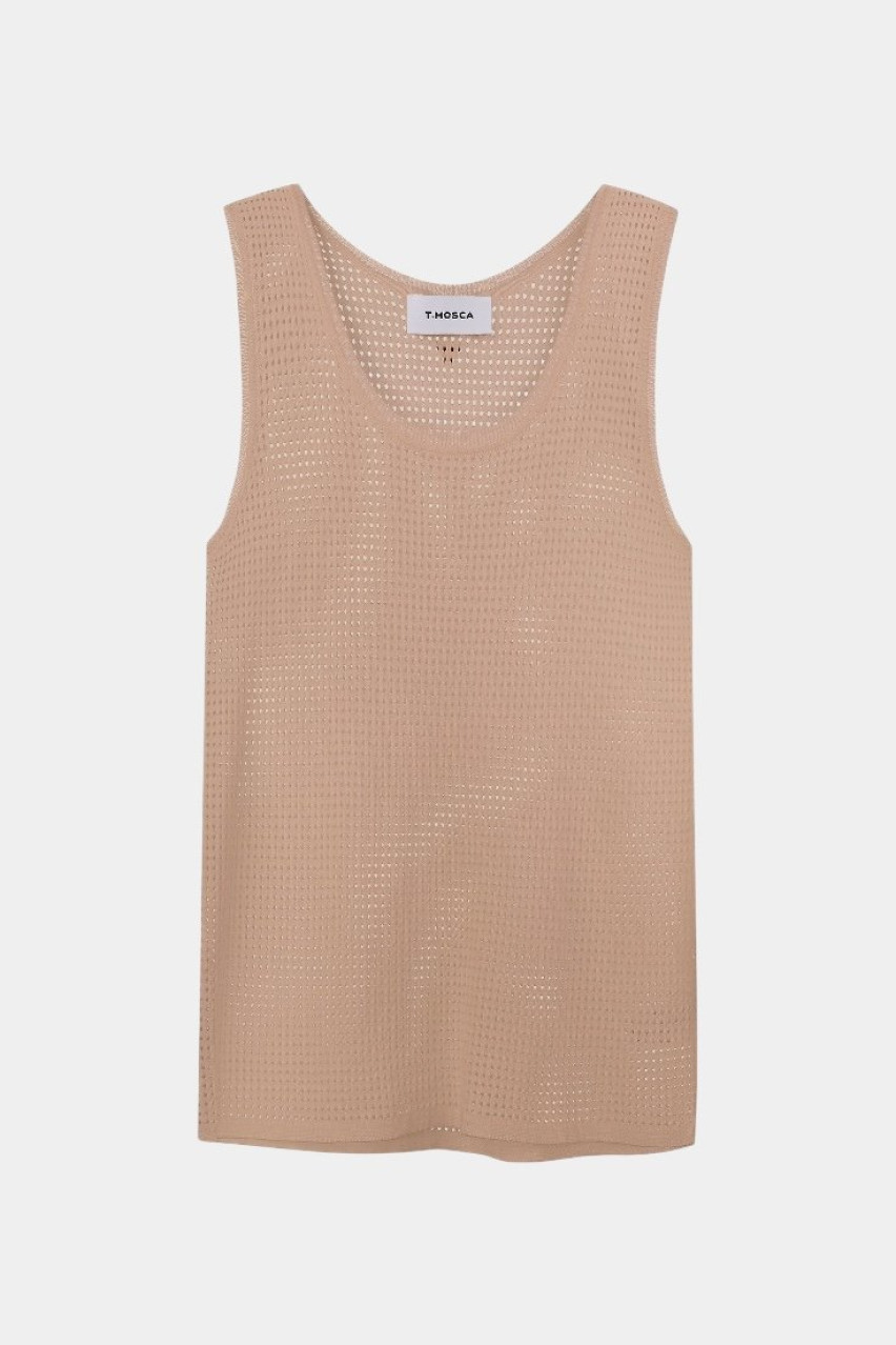 Бежевая майка с сетчатой ​​текстурой TH25-01 beige(389) T.MOSCA