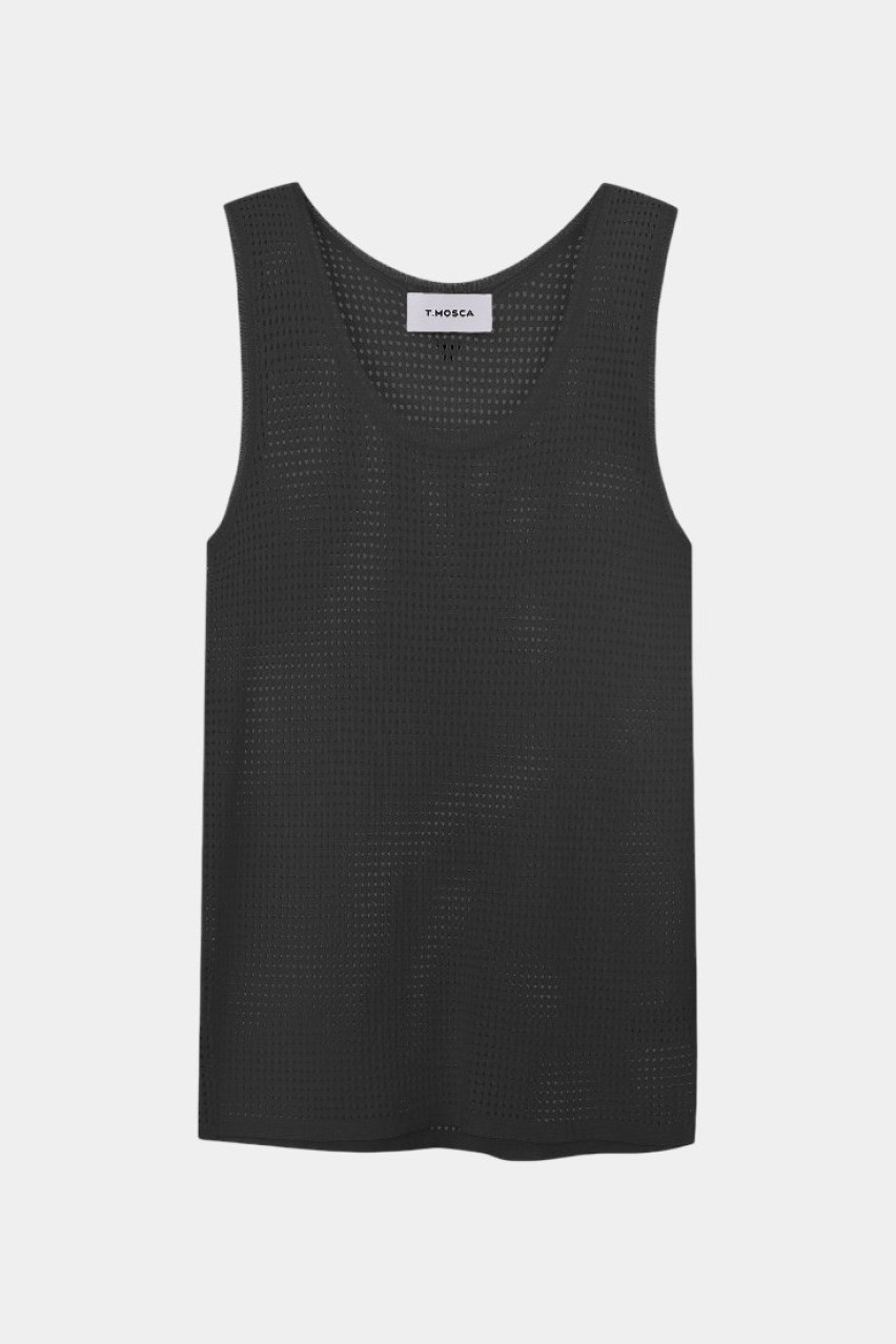 Черная майка с сетчатой ​​текстурой TH25-01 black(415) T.MOSCA