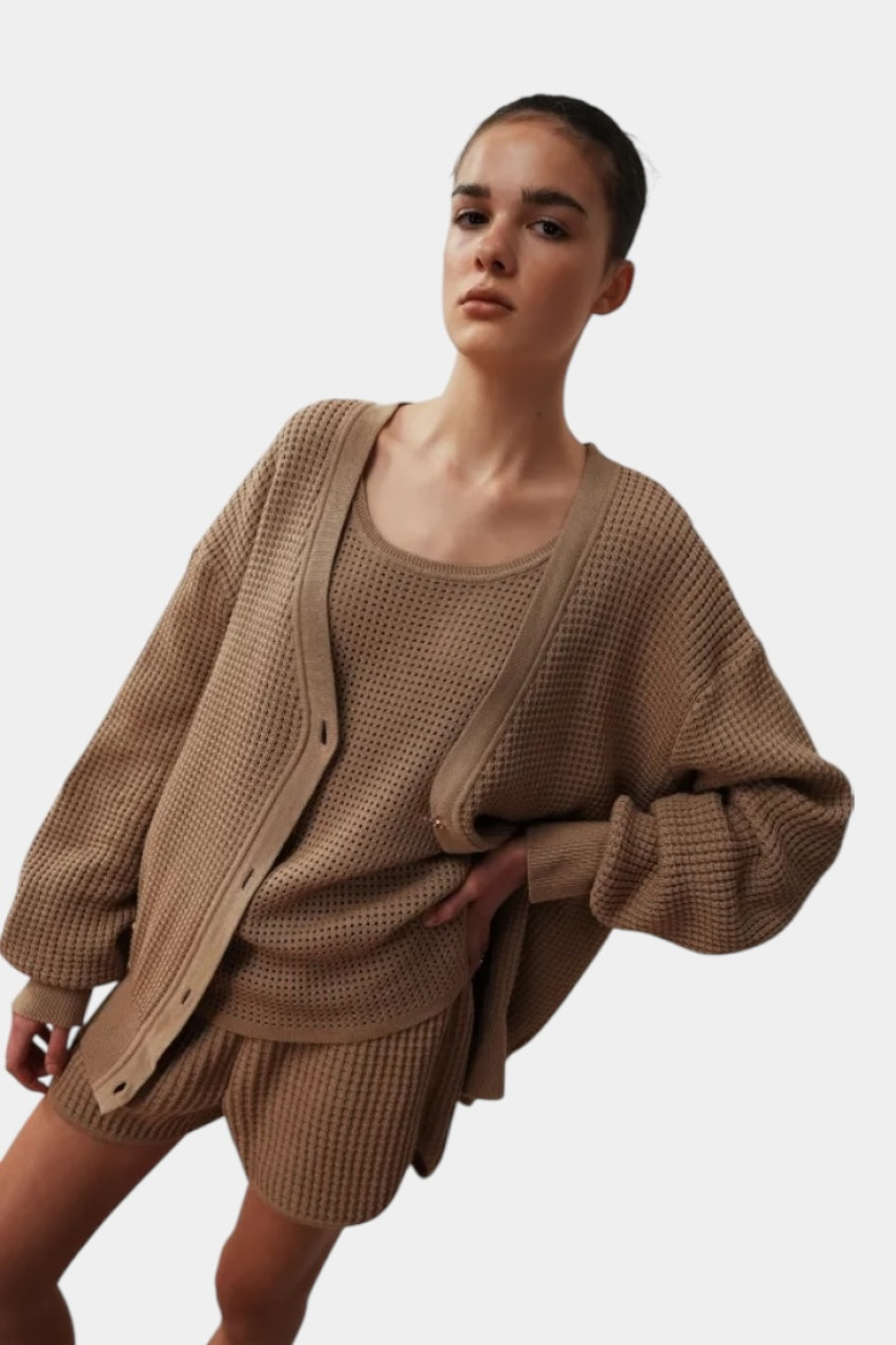 Бежеві шорти з вафельною текстурою BH25-03 beige(389) T.MOSCA