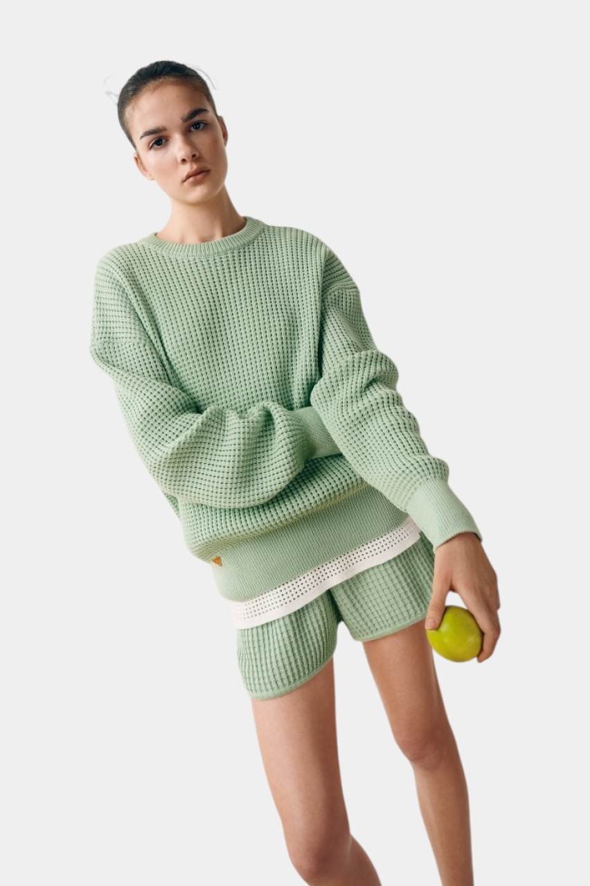 Мʼятні шорти з вафельною текстурою BH25-03 mint(221) T.MOSCA