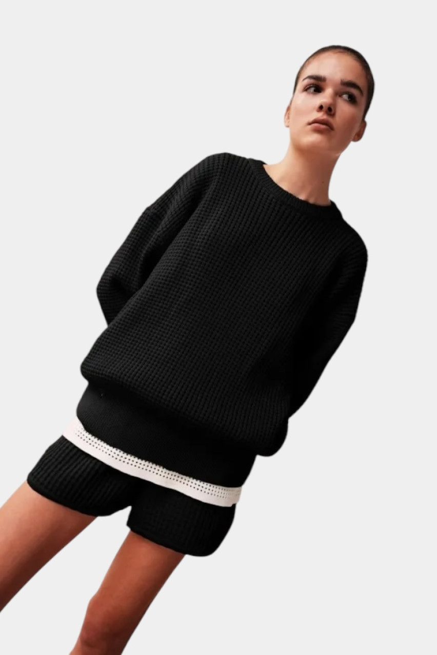 Чорні шорти з вафельною текстурою BH25-03 black(415) T.MOSCA