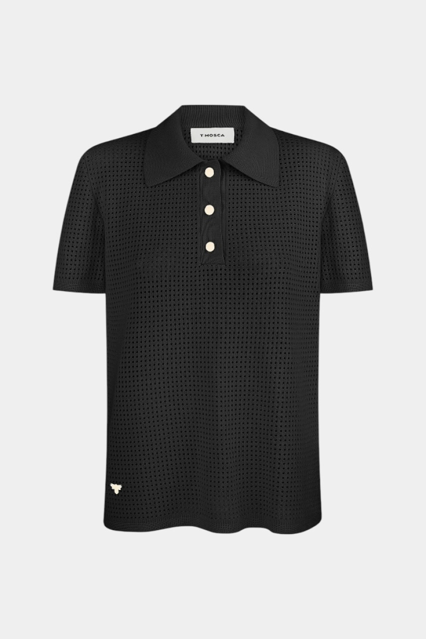 Чорне поло з сітчастою текстурою SH25-04 black(415) T.MOSCA