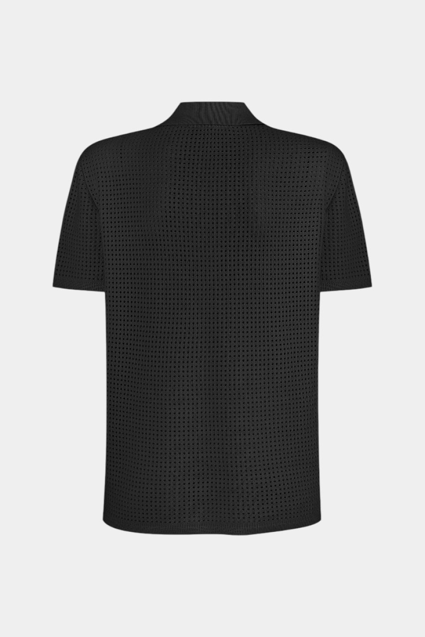Чорне поло з сітчастою текстурою SH25-04 black(415) T.MOSCA