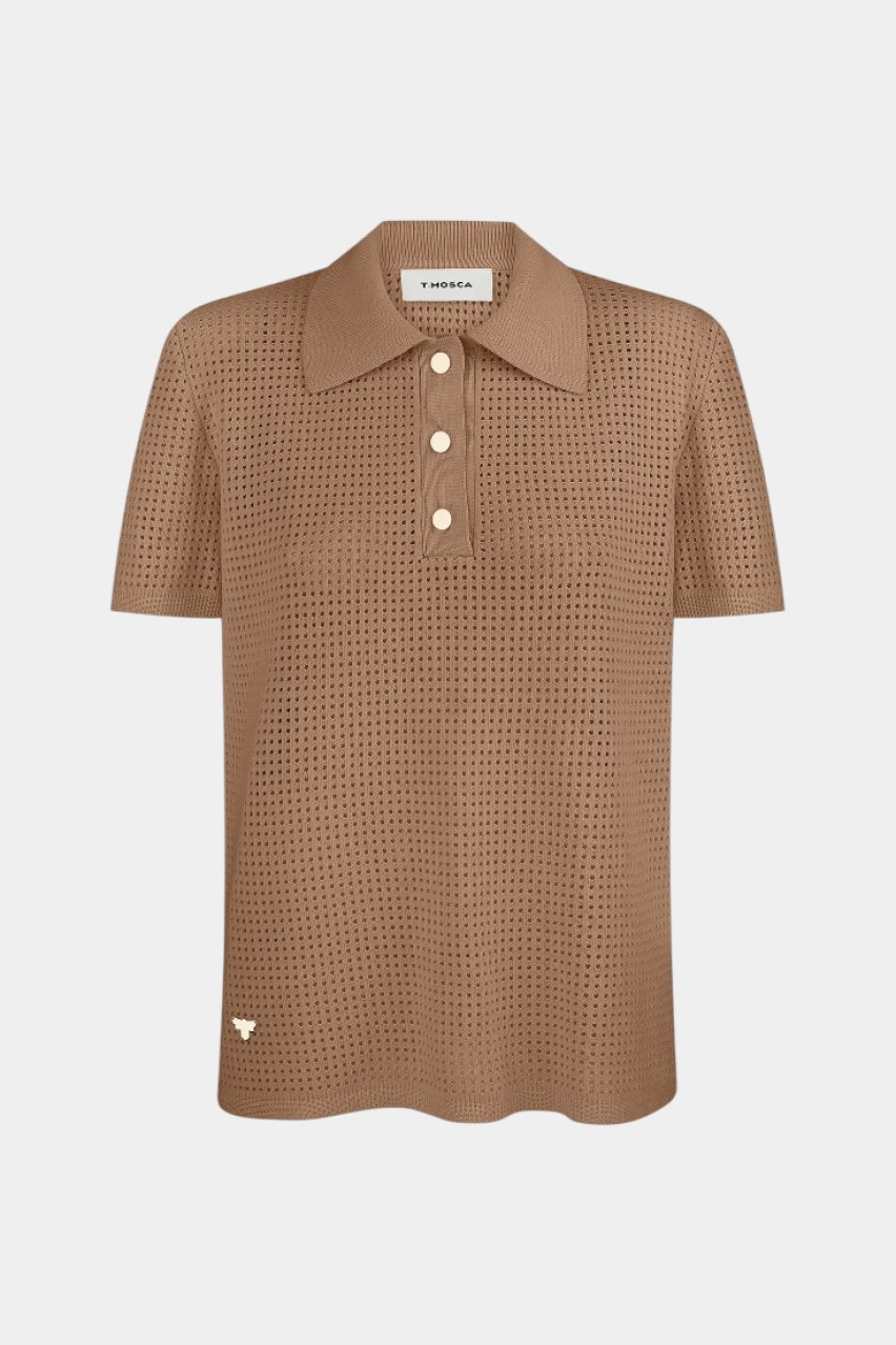 Бежевое поло с сетчатой ​​текстурой SH25-04 beige(389) T.MOSCA