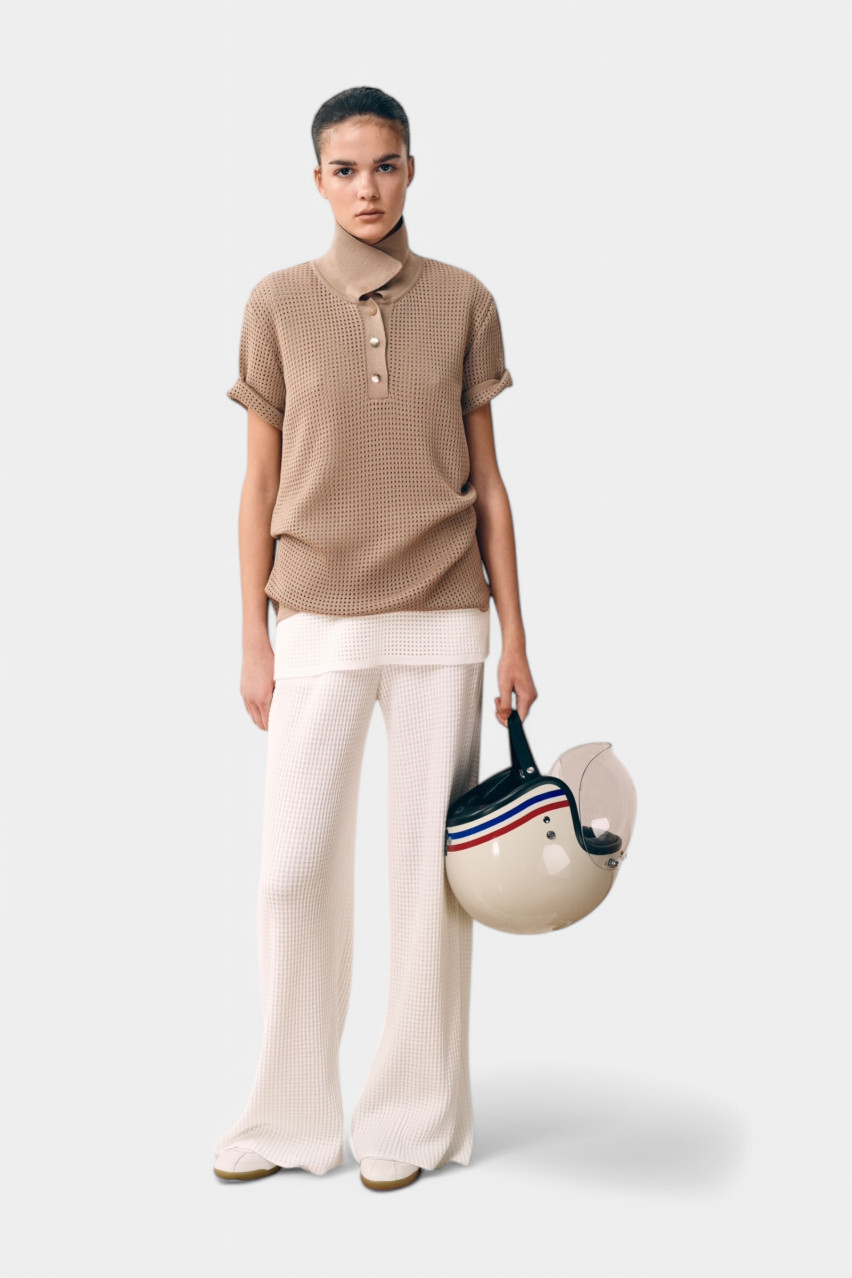 Бежевое поло с сетчатой ​​текстурой SH25-04 beige(389) T.MOSCA