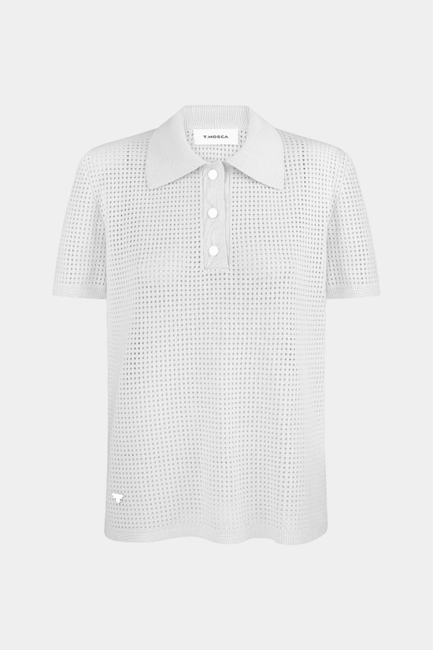 Белое поло с сетчатой ​​текстурой SH25-04 white(001) T.MOSCA