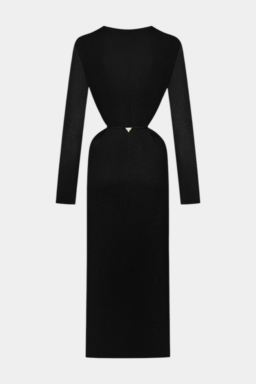 Черное длинное платье с акцентом на талии PPK25-01 black(099) T.MOSCA