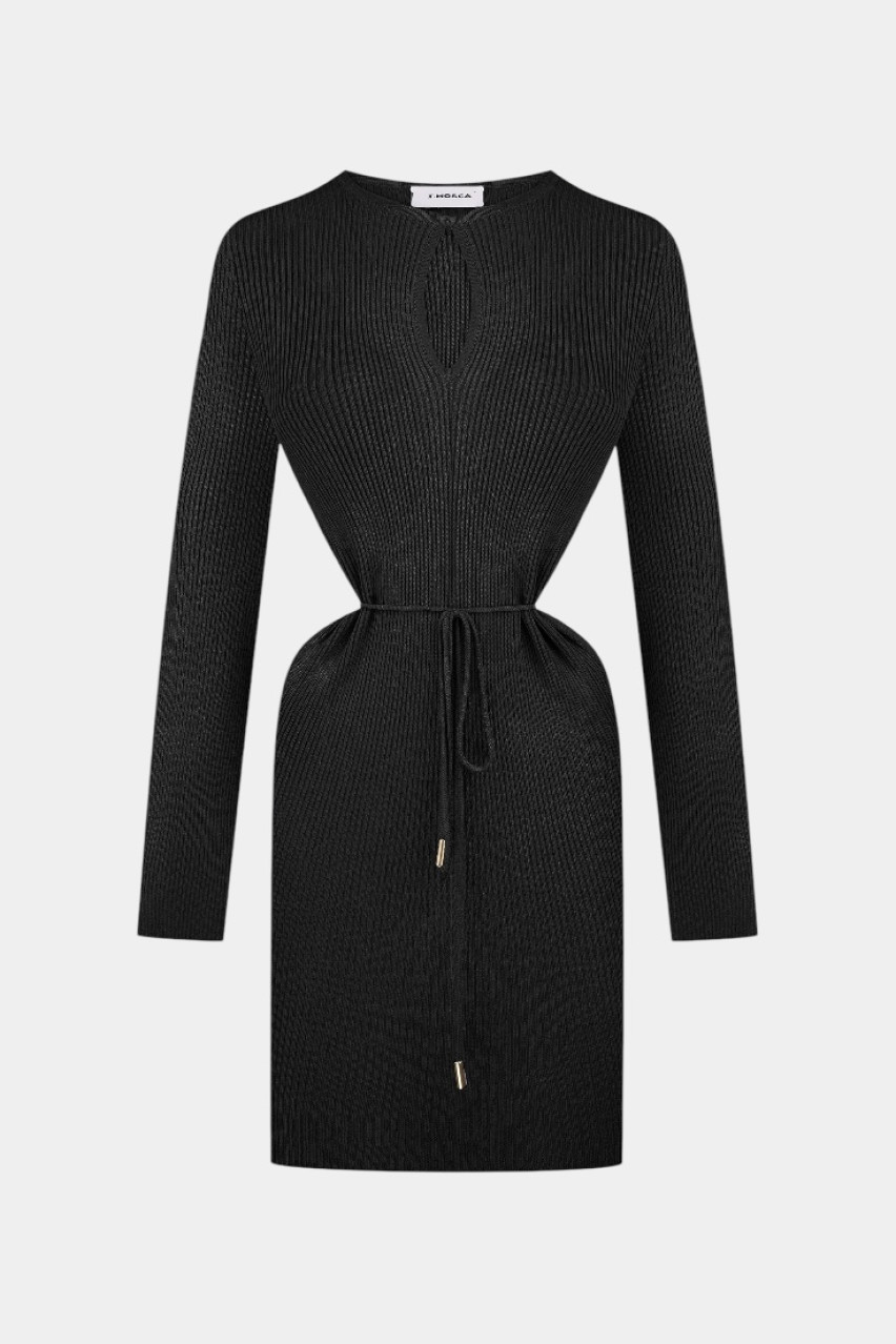 Черное короткое платье с акцентом на талии PPK25-02 black(099) T.MOSCA