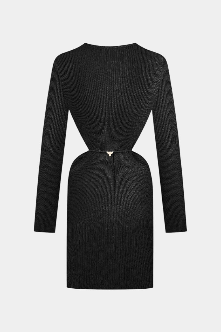 Черное короткое платье с акцентом на талии PPK25-02 black(099) T.MOSCA